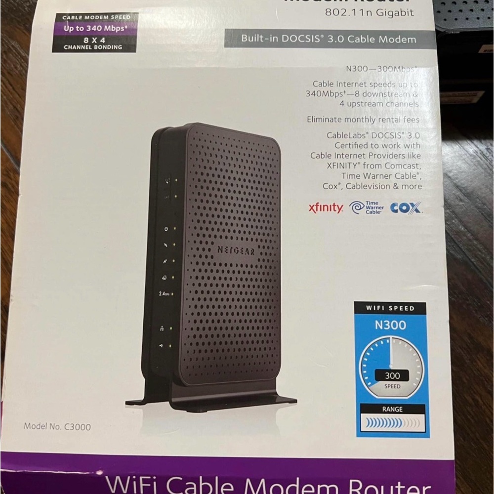 NETGEAR Black WiFi Cable Modem Router (Model C3000)